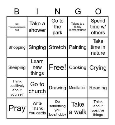 Coping Bingo 3 Bingo Card