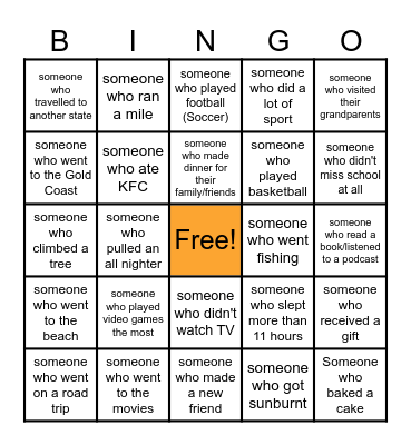 After Holiday Bingo Card