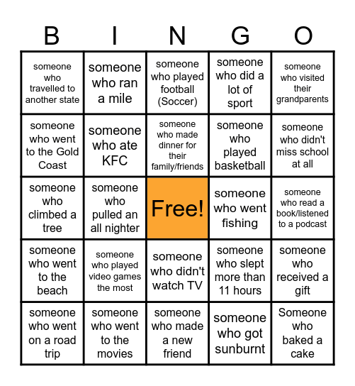 After Holiday Bingo Card