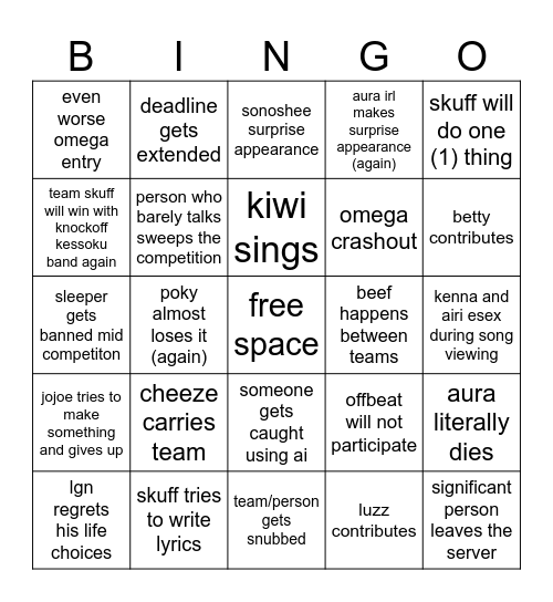 JamLuRu 2025 Bingo Card