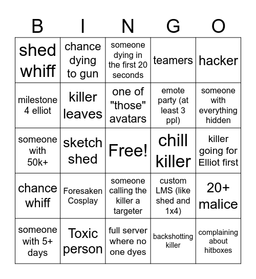 Foresaken bingo Card