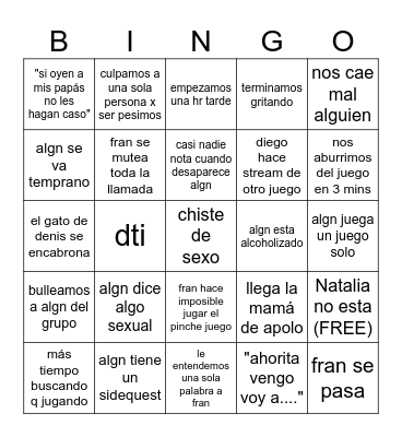 minitas Bingo Card