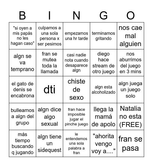 minitas Bingo Card