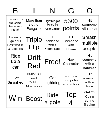 Mario Kart Bingo Card