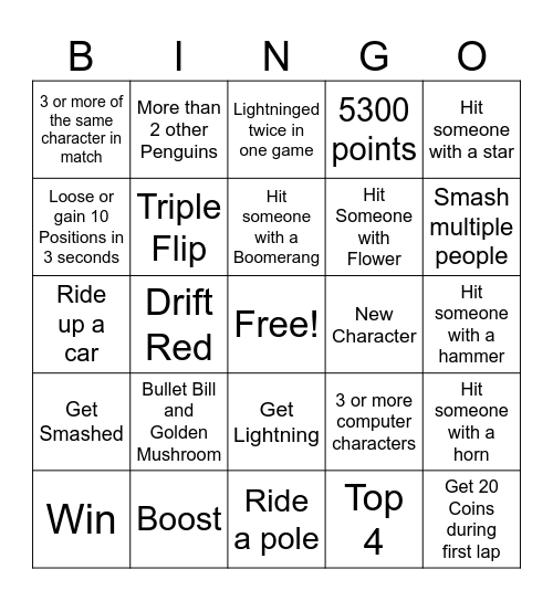Mario Kart Bingo Card