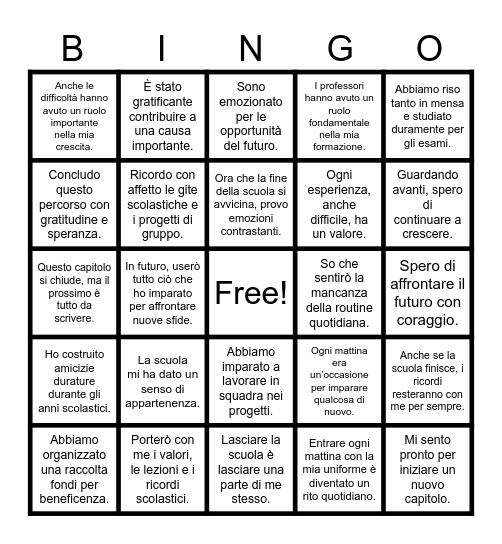 Ieri, Oggi, Domani Bingo Card