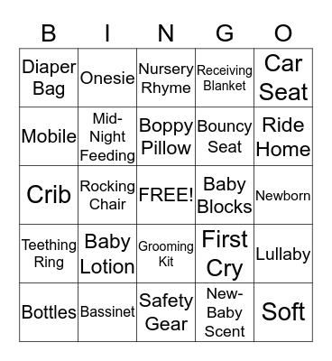 Baby Shower Bingo Card