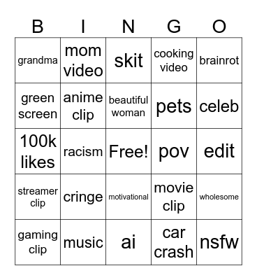 Instagram Reels Bingo Card