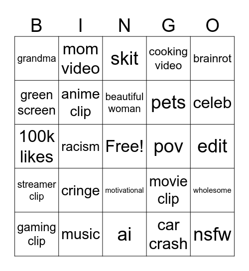 Instagram Reels Bingo Card