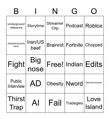 IG Reels Bingo Card