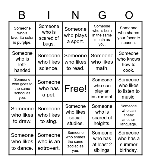 Ice Breaker Bingo Card