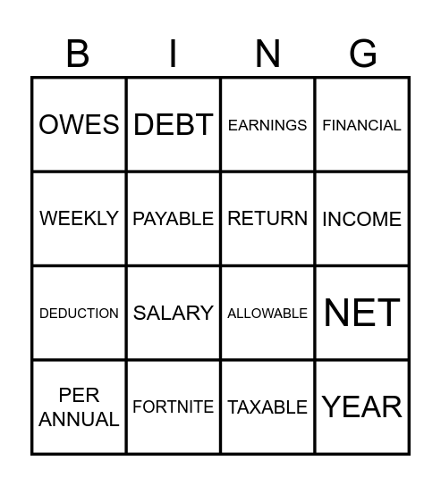 Math Bingo Card
