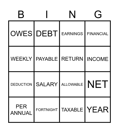 Math Bingo Card