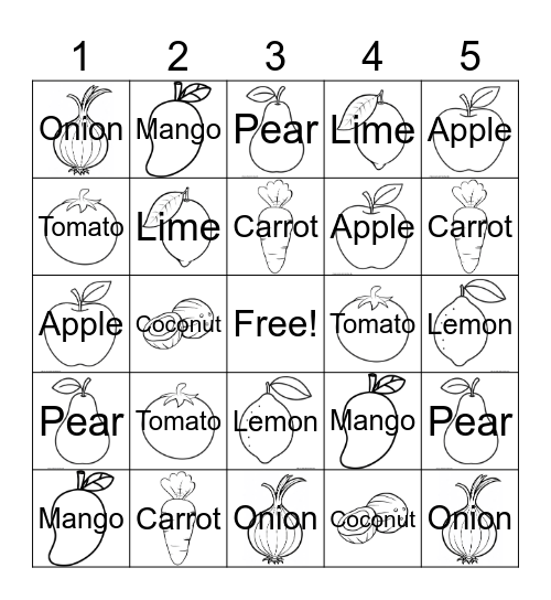 Fruit and Veggies Bingo Card
