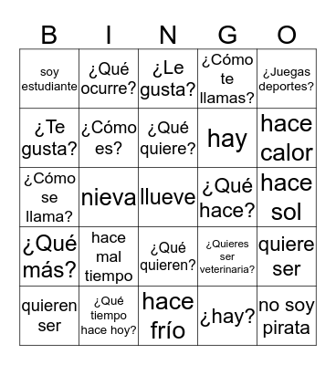 Repaso El español 1 Bingo Card