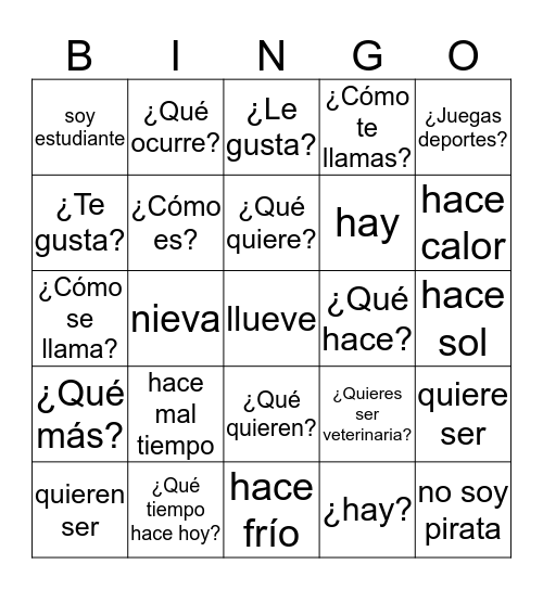 Repaso El español 1 Bingo Card