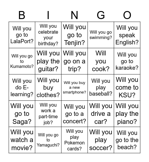 What will you do this weekend? Bingo Card