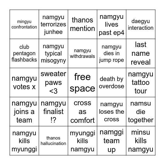 squid game s3 Bingo Card