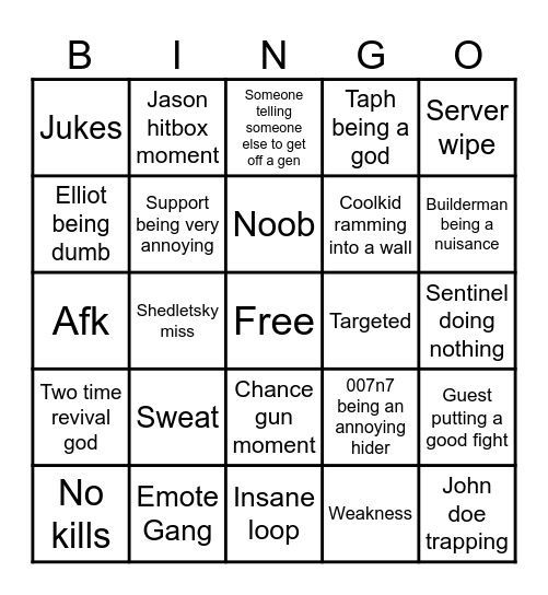forsaken moment Bingo Card