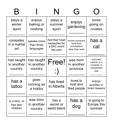 Vanier People Bingo! Find someone who.... Bingo Card