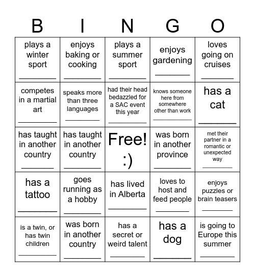 Vanier People Bingo! Find someone who.... Bingo Card