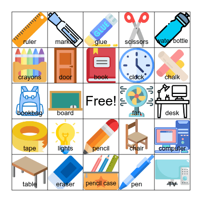 School Objects Bingo Card
