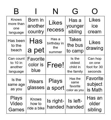 Classmate Bingo Card