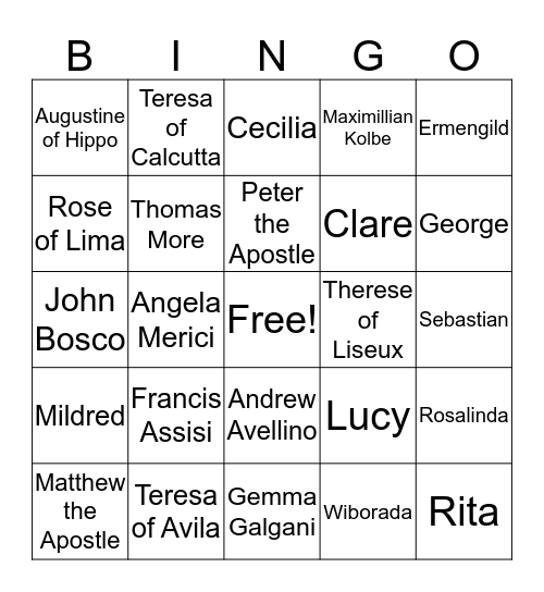 Saint Bingo Card