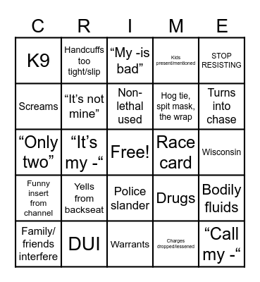 Crime Bingo Card