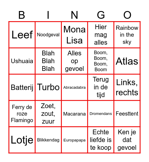 Muziek Bingo Card