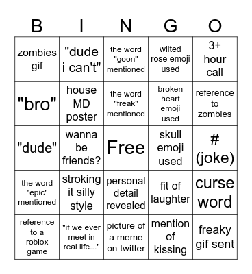 Chatting With Bro Bingo Card