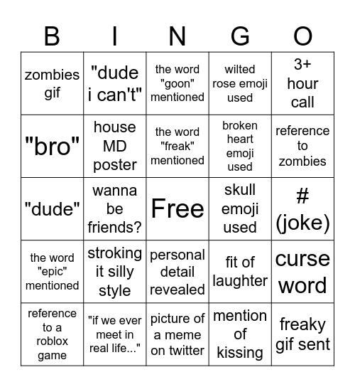 Chatting With Bro Bingo Card