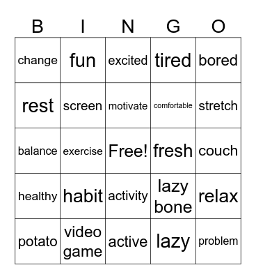 The Couch Potato Bingo Card