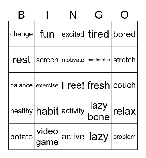 The Couch Potato Bingo Card