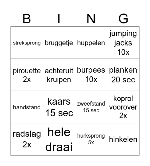 Turn Bingo Card