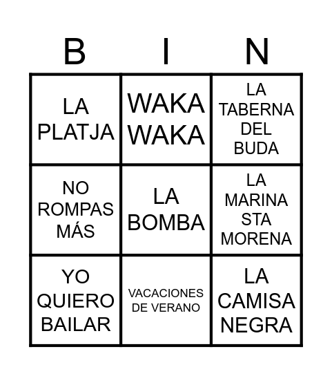 Hits de l'estiu Bingo Card