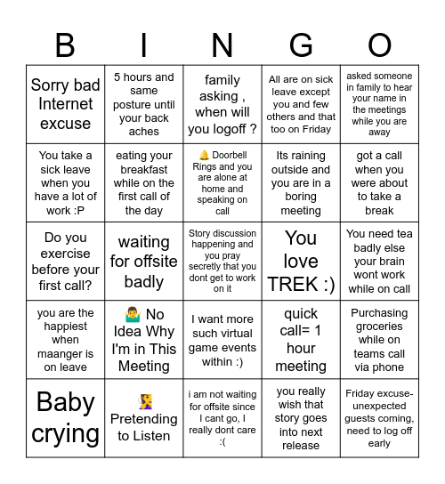 TREK BINGO Card