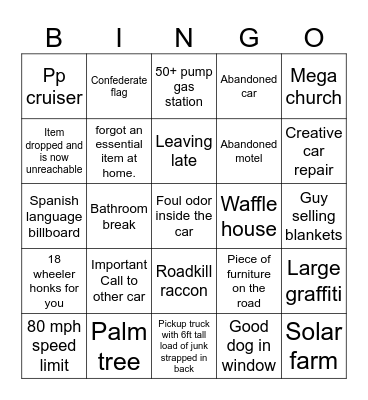 Texas Road Trip Bingo Card