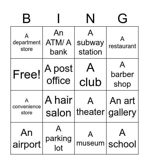 VOCABULARY Bingo Card