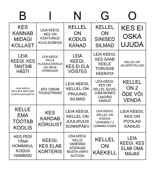 SUVEPÄEVADE Bingo Card