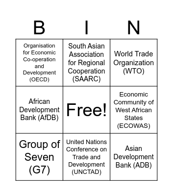 INTERNATIONAL INSTITUTIONS Bingo Card