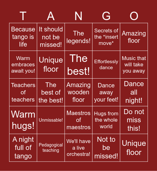 Tango marketing card Bingo Card