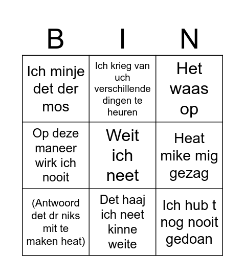 Ja, maar Bingo Card