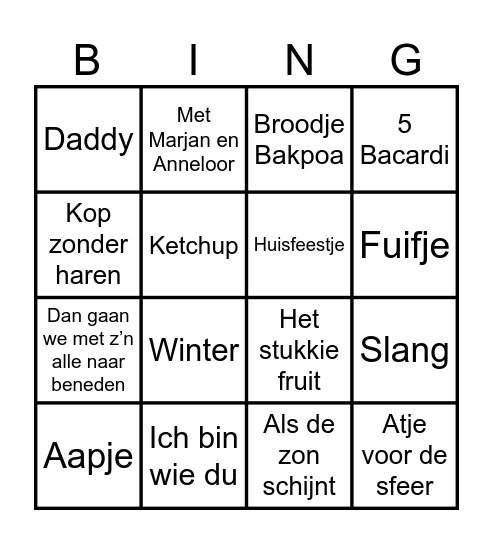 Foute muziekbingo Card