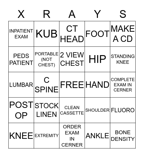 RAD TECH WEEK BINGO Card