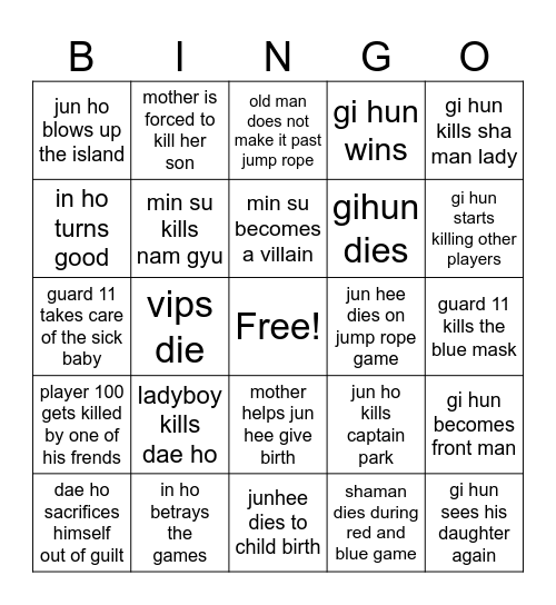 SQUID GAME SEASON 3 Bingo Card