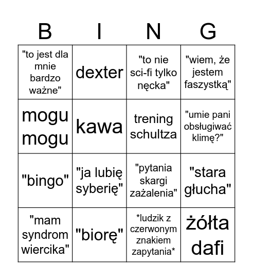 bingo justynki Bingo Card