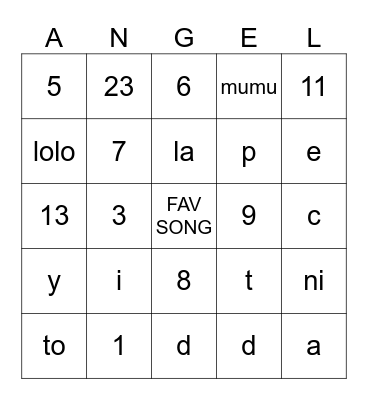 ANGELz MUSICAL BDAY BINGO Card