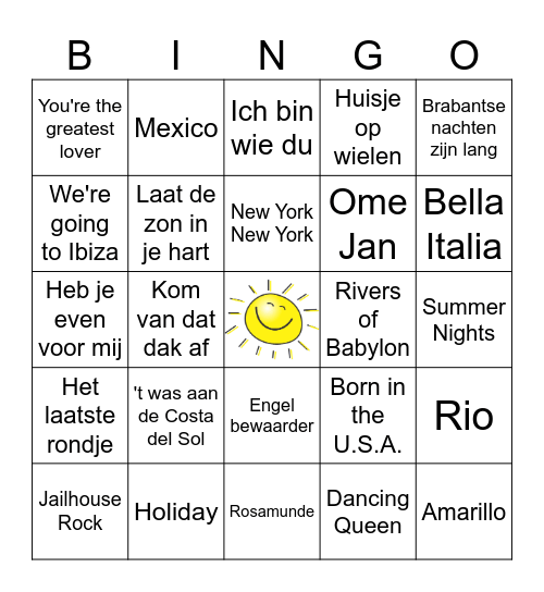 Muziekbingo ABN AMRO Karina Bingo Card