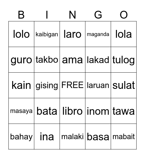 DOLCH WORDS Bingo Card